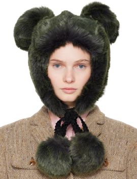 Anna Sui Anna Sui SSENSE Exclusive Green Faux Fur Teddy Bear Hat