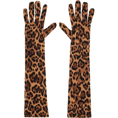 Anna Sui Anna Sui Tan Leopard Knit Long Gloves