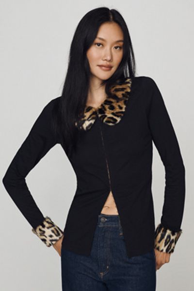 Anna Sui Cotton Leopard Contrast Cardigan Top