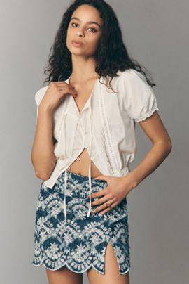 Anna Sui Cotton Scallop Mini Skirt