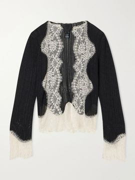 ANNA SUI Lace-trimmed jersey cardigan