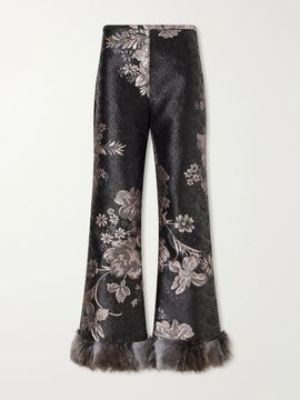 ANNA SUI Plush-trimmed Arcadia brocade flared pants