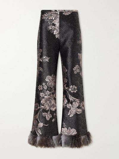 ANNA SUI Plush-trimmed Arcadia brocade flared pants