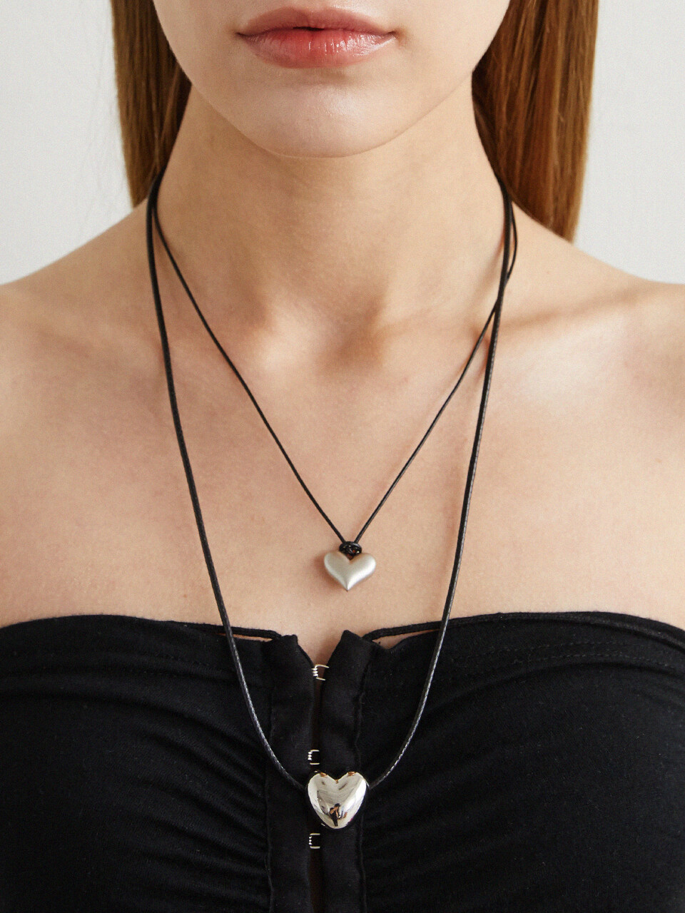 ANNAFLAIR1986 Big Heart Leather String Necklace_2 Colors