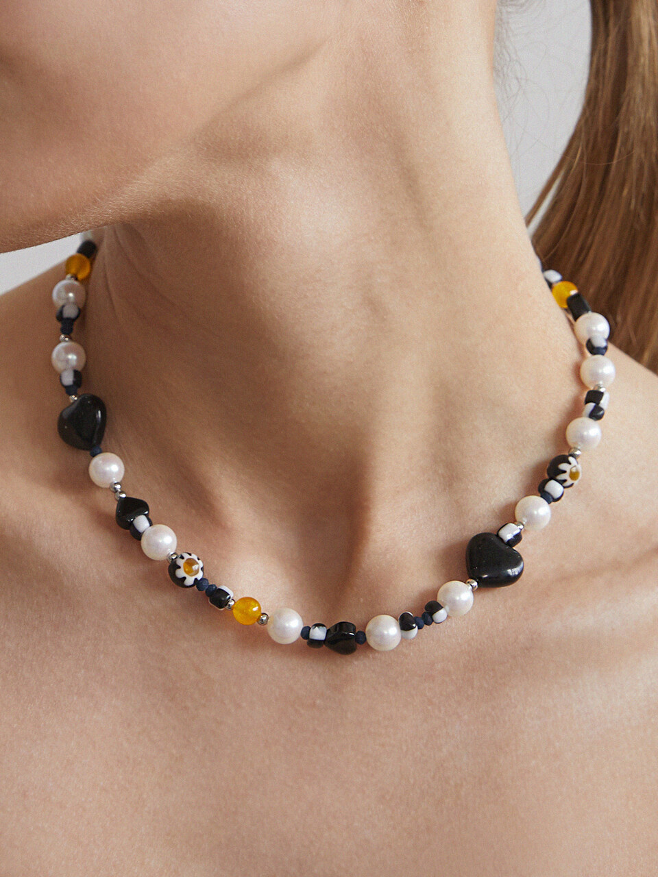 ANNAFLAIR1986 Black Heart N Pearl Necklace