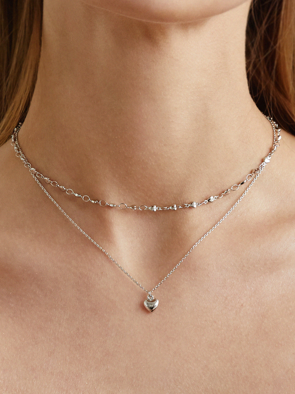 ANNAFLAIR1986 Heart Chain Layered Necklace _ 2 colors