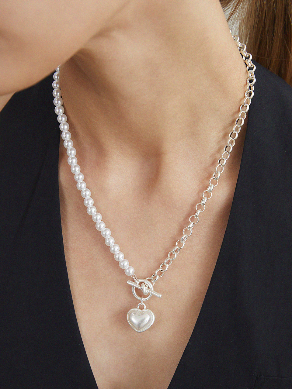 ANNAFLAIR1986 Heart Pearl Chain Necklace _ 2 Colors