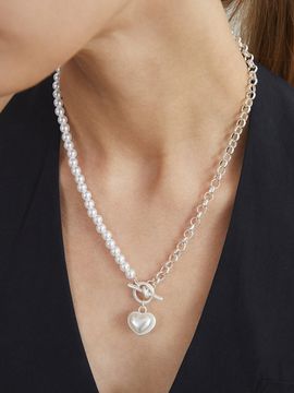 ANNAFLAIR1986 Heart Pearl Chain Necklace _ 2 Colors