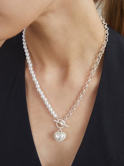 ANNAFLAIR1986 Heart Pearl Chain Necklace _ 2 Colors