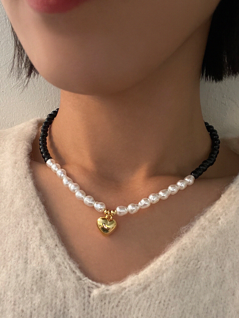 ANNAFLAIR1986 Heart Pendant Black Pearl Necklace AN422022