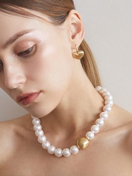 ANNAFLAIR1986 Huge Pearl Gold Point Necklace