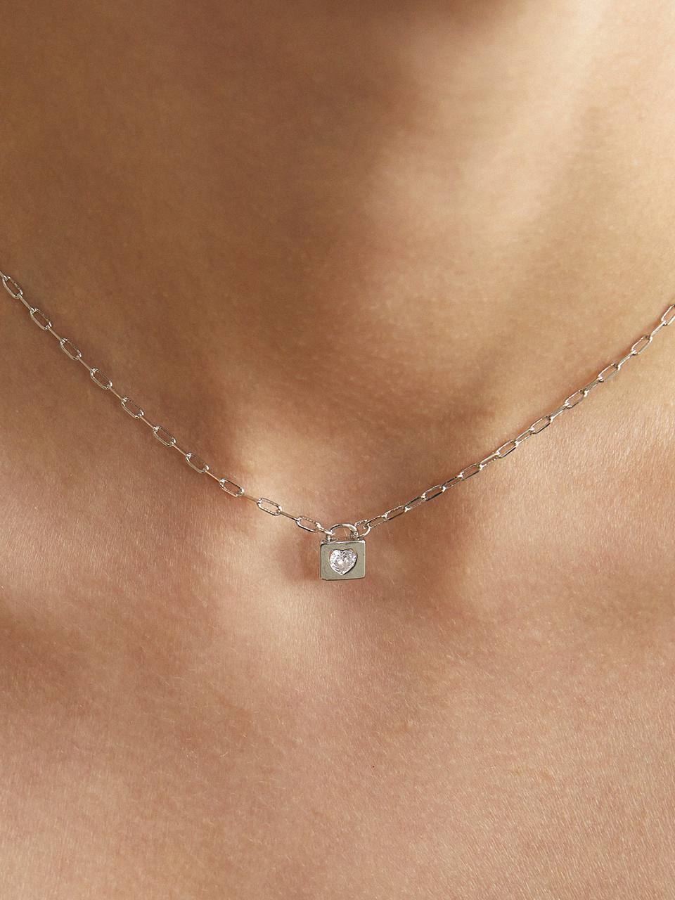 ANNAFLAIR1986 Lock Heart Cubic Necklace _ 2 Colors