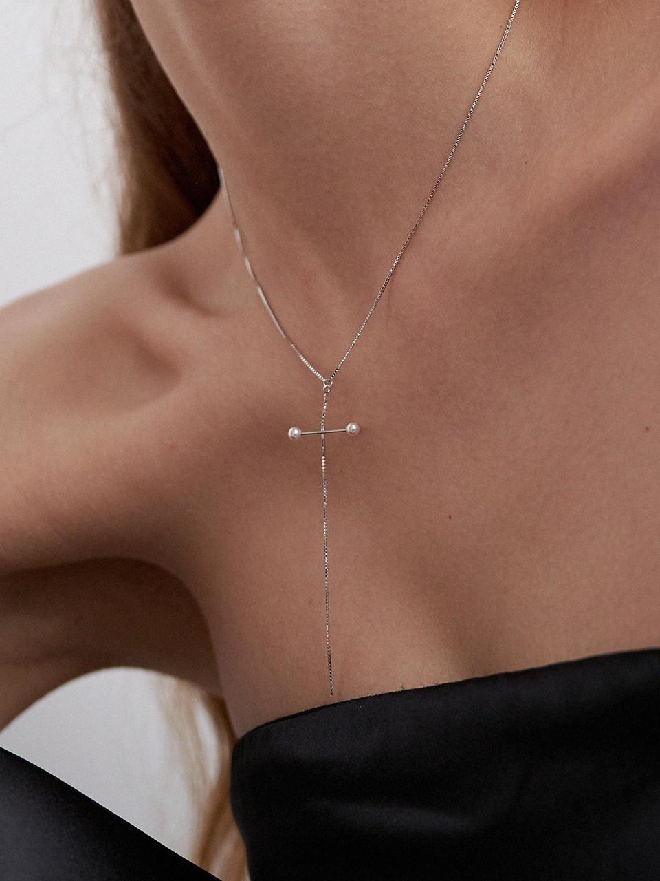 ANNAFLAIR1986 Pearl Chain Cross Necklace