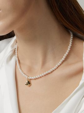 ANNAFLAIR1986 Pearl N Heart Pendant Necklace AN322002