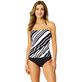 Anne Cole Anne Cole Women's Bardot Stripe Shirred Strapless Bandeau Tankini Swim Top 