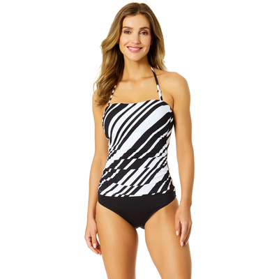 Anne Cole Anne Cole Women's Bardot Stripe Shirred Strapless Bandeau Tankini Swim Top 