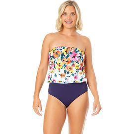 Anne Cole Anne Cole Women's Gradient Floral Strapless Blouson Keyhole One Piece Swimsuit 