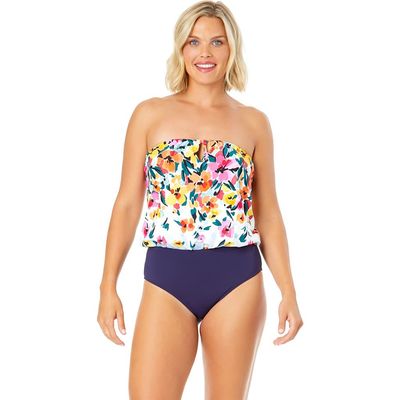 Anne Cole Anne Cole Women's Gradient Floral Strapless Blouson Keyhole One Piece Swimsuit 
