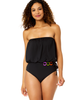 Anne Cole Anne Cole Women's Mod Tropical Black Strapless Belted Ring One Piece Swimsuit  - 1