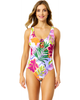 Anne Cole Anne Cole Women's Mod Tropical V Neck Ring Front One Piece Swimsuit  - 1