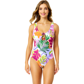 Anne Cole Anne Cole Women's Mod Tropical V Neck Ring Front One Piece Swimsuit 