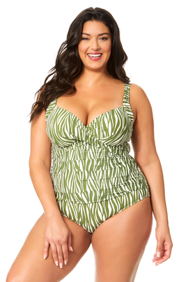 Anne Cole Anne Cole Women's Plus Sierra Woodblock Underwire Surplice One Piece Swimsuit 