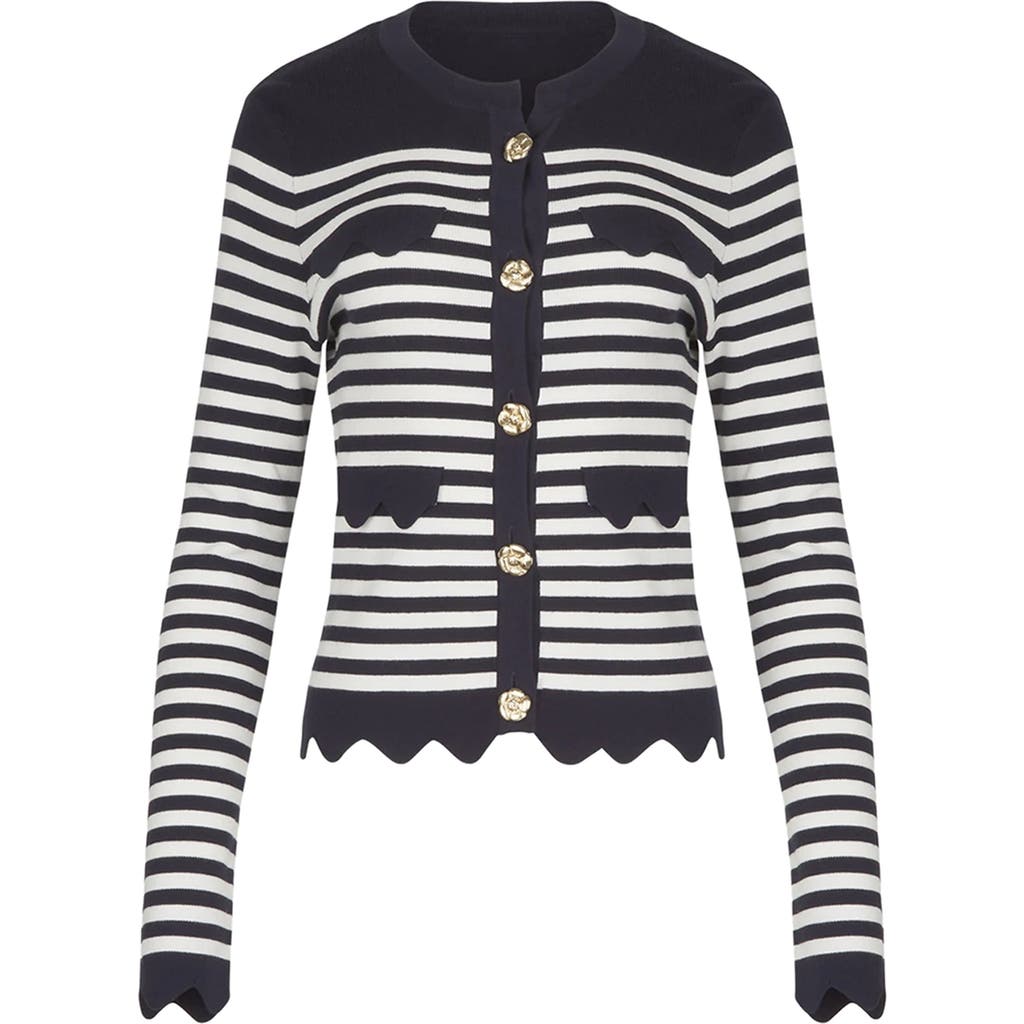 Anne Fontaine Anne Fontaine Women's Cardigan Blue And White Striped Cardigan With Gold Flower Buttons