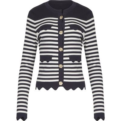 Anne Fontaine Anne Fontaine Women's Cardigan Blue And White Striped Cardigan With Gold Flower Buttons