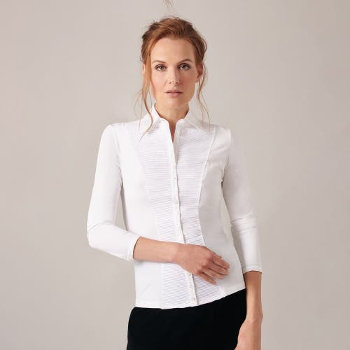 Anne Fontaine Anne Fontaine Women's Collar Clodie White Pleated Cotton Shirt With Pointed Collar 