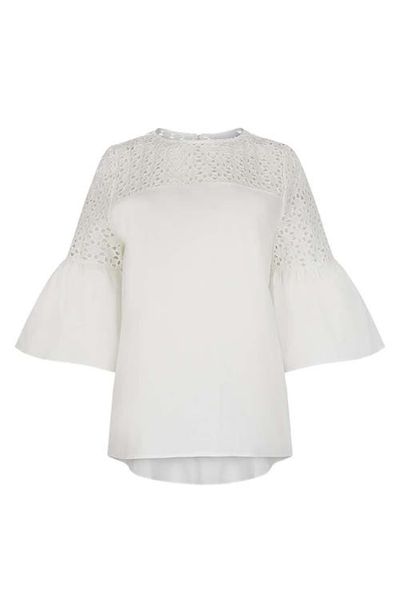 Anne Fontaine Anne Fontaine Women's Piper White Top With Sheer Mesh Sleeves 