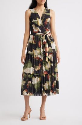Anne Klein Anne Klein Abstract Print Mesh Midi Dress