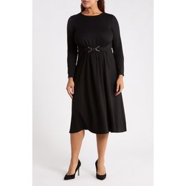 Anne Klein Anne Klein Accent Waist Long Sleeve Midi Dress