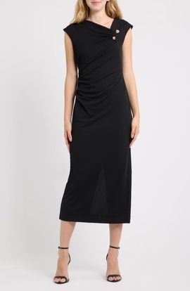 Anne Klein Anne Klein Asymmetric Draped Neck Midi Dress