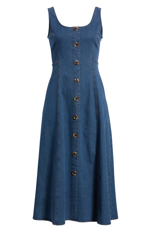 Anne Klein Anne Klein Button Detail Sleeveless Flared Denim Dress