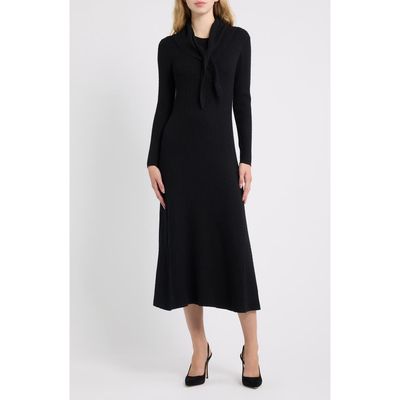 Anne Klein Anne Klein Cable Rib Midi Dress with Neck Scarf