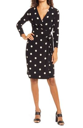 Anne Klein Anne Klein Dot Print Long Sleeve Wrap Dress