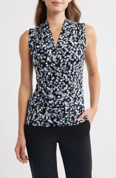 Anne Klein Anne Klein Dot Print Sleeveless Faux Wrap Top