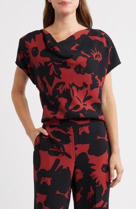 Anne Klein Anne Klein Floral Cowl Neck Top