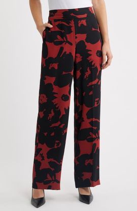 Anne Klein Anne Klein Floral High Waist Wide Leg Pants
