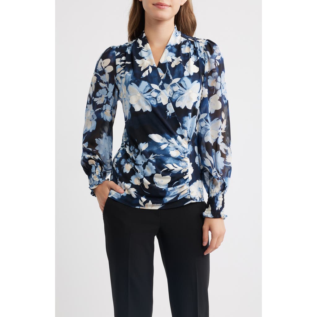 Anne Klein Anne Klein Floral Mix Media Faux Wrap Top