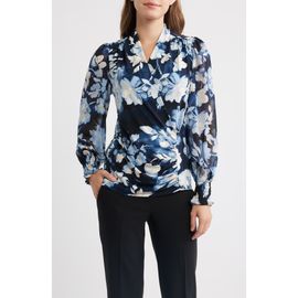 Anne Klein Anne Klein Floral Mix Media Faux Wrap Top