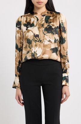 Anne Klein Anne Klein Floral Pleat Front Top