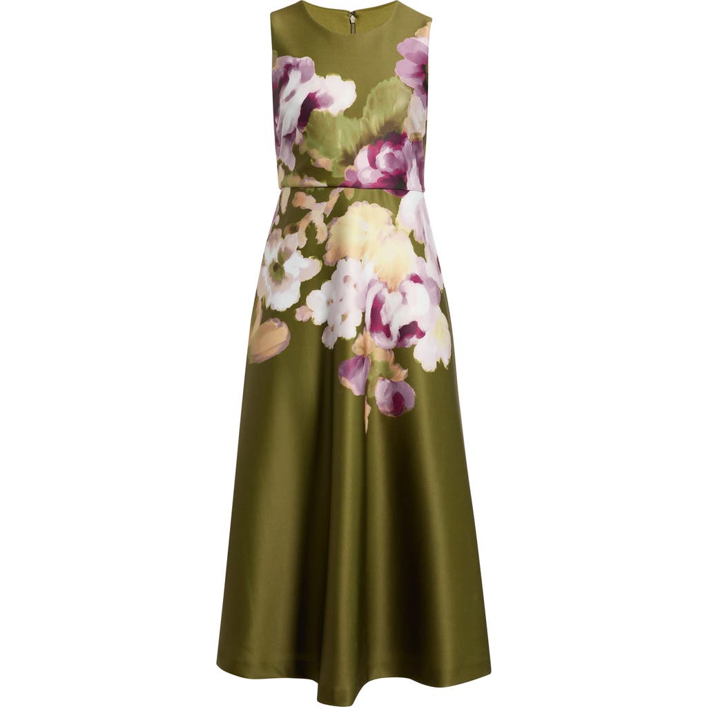 Anne Klein Anne Klein Floral Print Sleeveless Satin Midi Dress