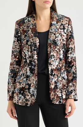 Anne Klein Anne Klein Floral Sequin One-Button Blazer