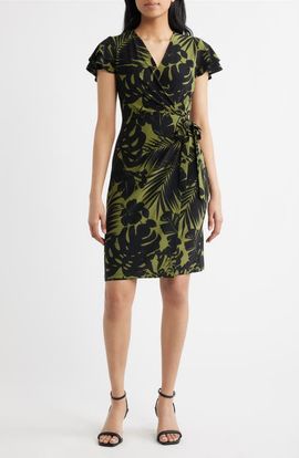 Anne Klein Anne Klein Flutter Sleeve Faux Wrap Dress