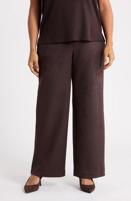 Anne Klein Anne Klein High Waist Faux Suede Wide Leg Pants