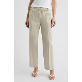 Anne Klein Anne Klein High Waist Pull-On Straight Leg Linen Blend Pants