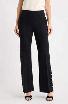 Anne Klein Anne Klein High Waist Rivet Hem Wide Leg Pants