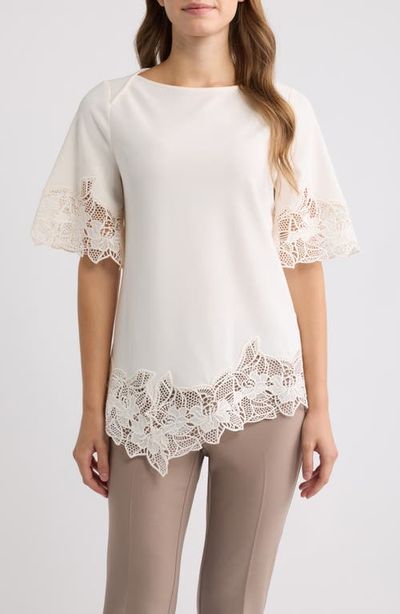 Anne Klein Anne Klein Lace Trim Asymmetrical Hem Top
