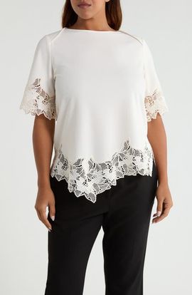 Anne Klein Anne Klein Lace Trim Asymmetrical Knit Top